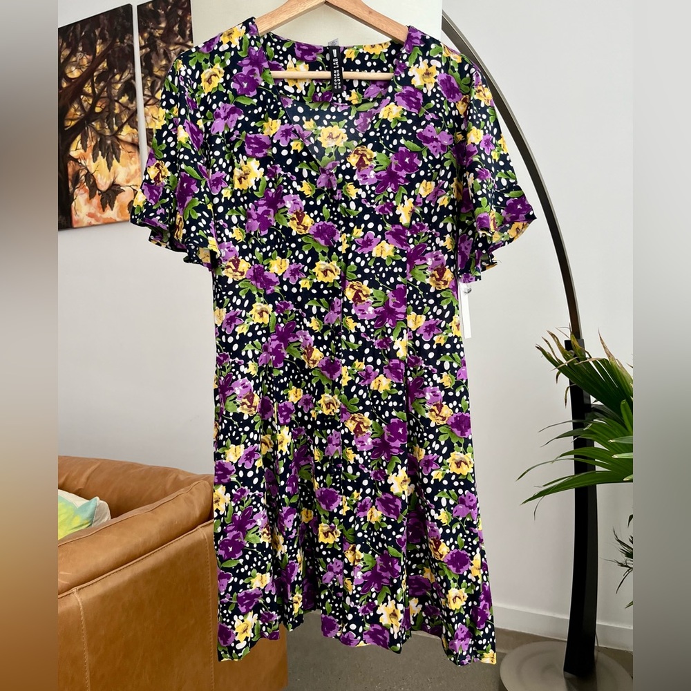 NWT Design Lab Floral Print Button Front Dress